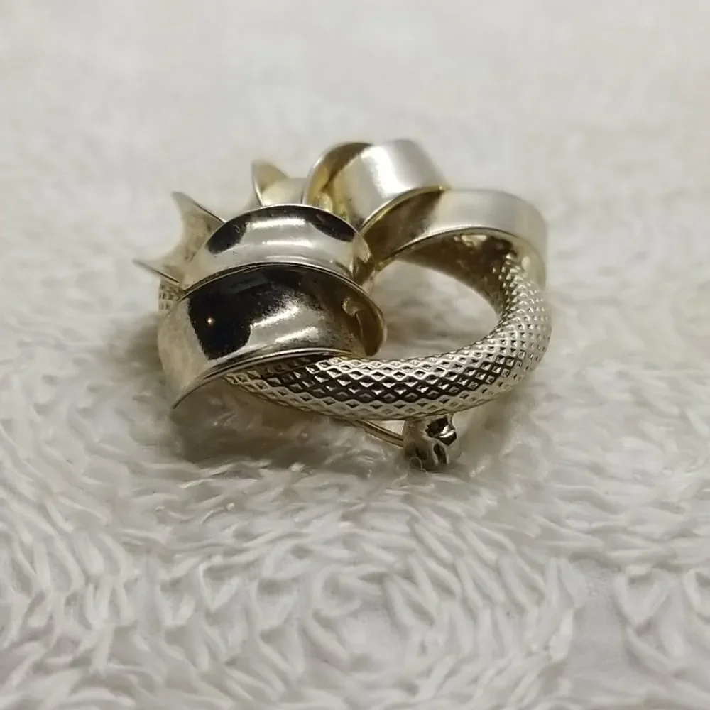Gold Circle Pin Brooch  wrapped by gold tone ribbon style